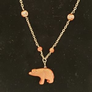 Goldstone bear necklace set